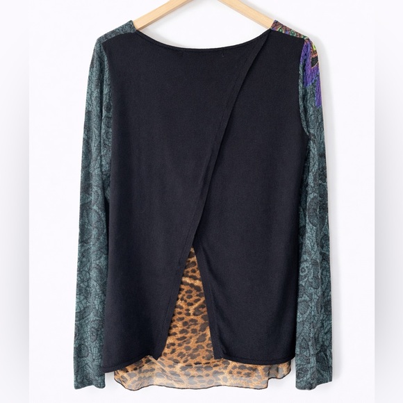 Desigual Swing Top Small Boho Mandala Print Hi-Low Leopard Layered Back Sweater - Picture 3 of 7